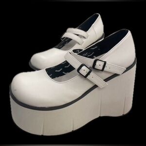 DEMONIA Kera-08 White Vegan Leather 5-inch Platform Mary Janes
